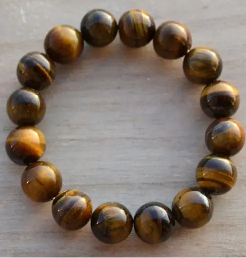 Уникальный 12 мм натуральный камень тигровый глаз браслет Круглый эластичный
