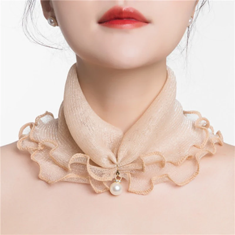 Слюнявчик женский весенний сетчатый хеджирующий с жемчугом защита шеи тонкий