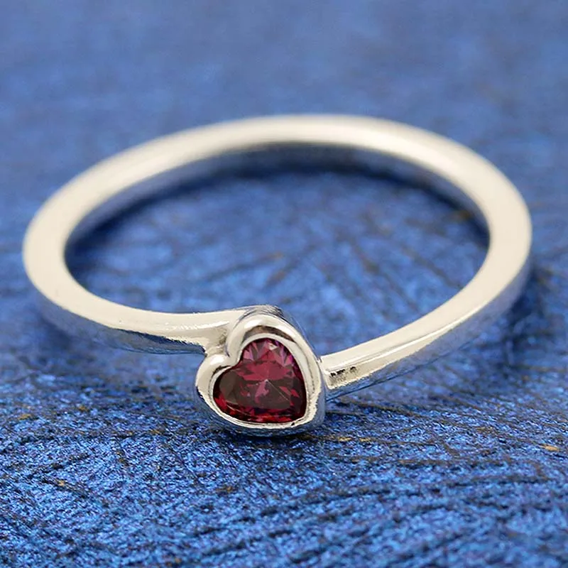 

Original Red Tilted Heart Solitaire With Crystal Rings For Women 925 Sterling Silver Ring Wedding Party Gift Europe Jewelry