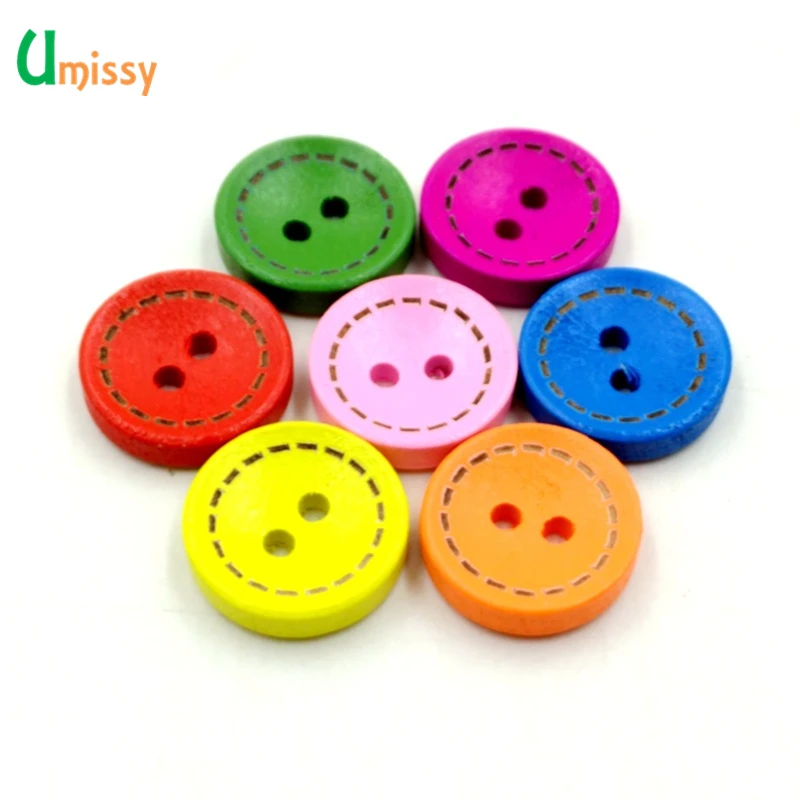 100 шт Круглые разноцветные Деревянные Кнопки DIY Скрапбукинг ремесла украшения