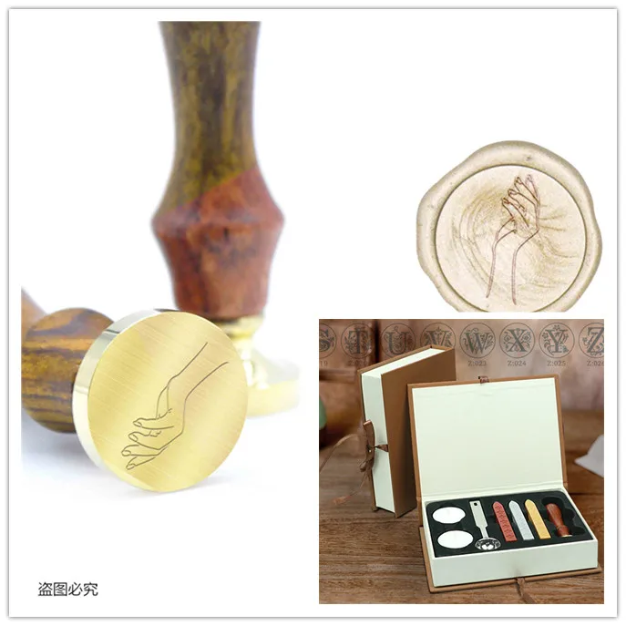 Пользовательские начальные штампы Медная головка деревянная ручка старинное