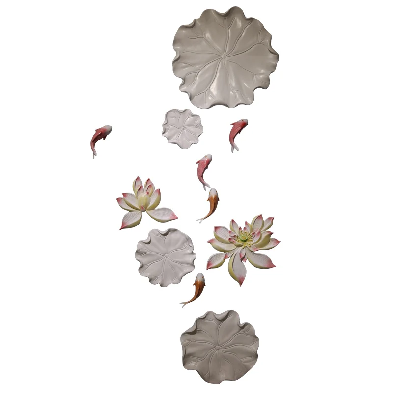 

New Chinese Resin Lotus Fish Wall Mural Crafts Home Livingroom TV Background Wall Sticker Decoration Hotel Wall Hanging Pendant