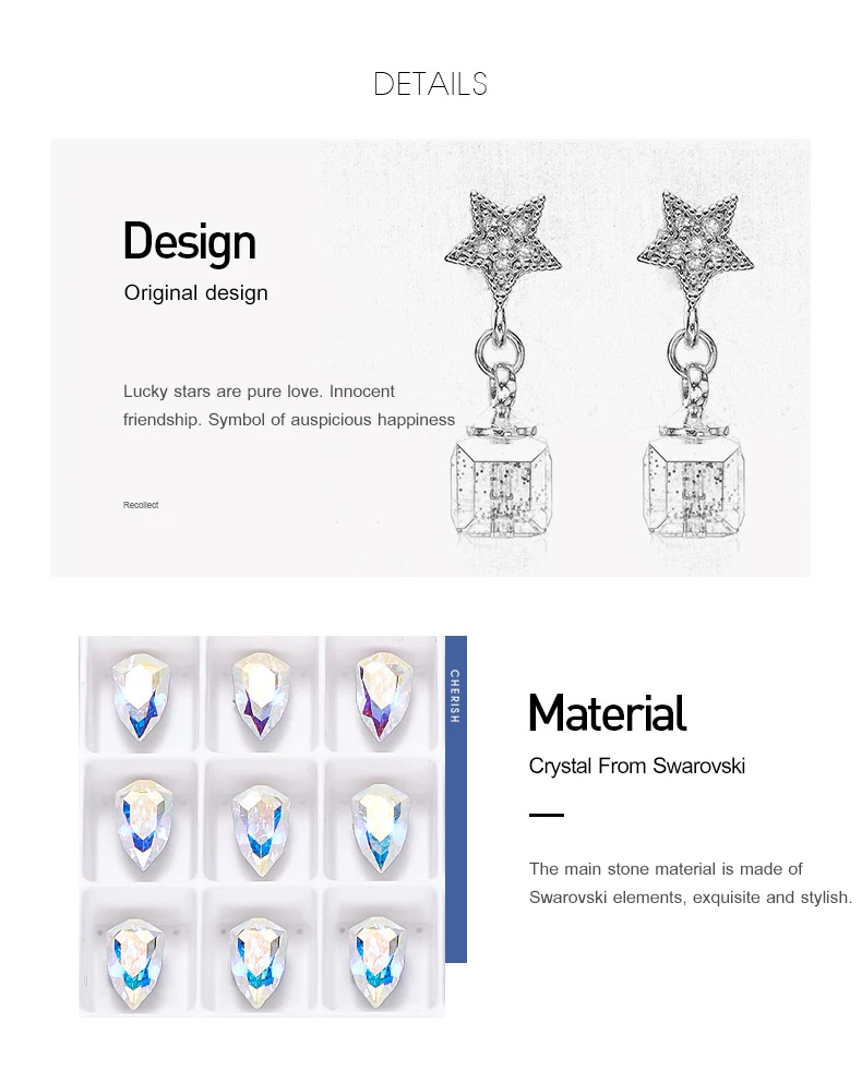 Warme Farben Crystal from Swarovski Earrings for Women S925 Sliver Square Cube Crystal Drop Earrings Korean Earrings Brincos