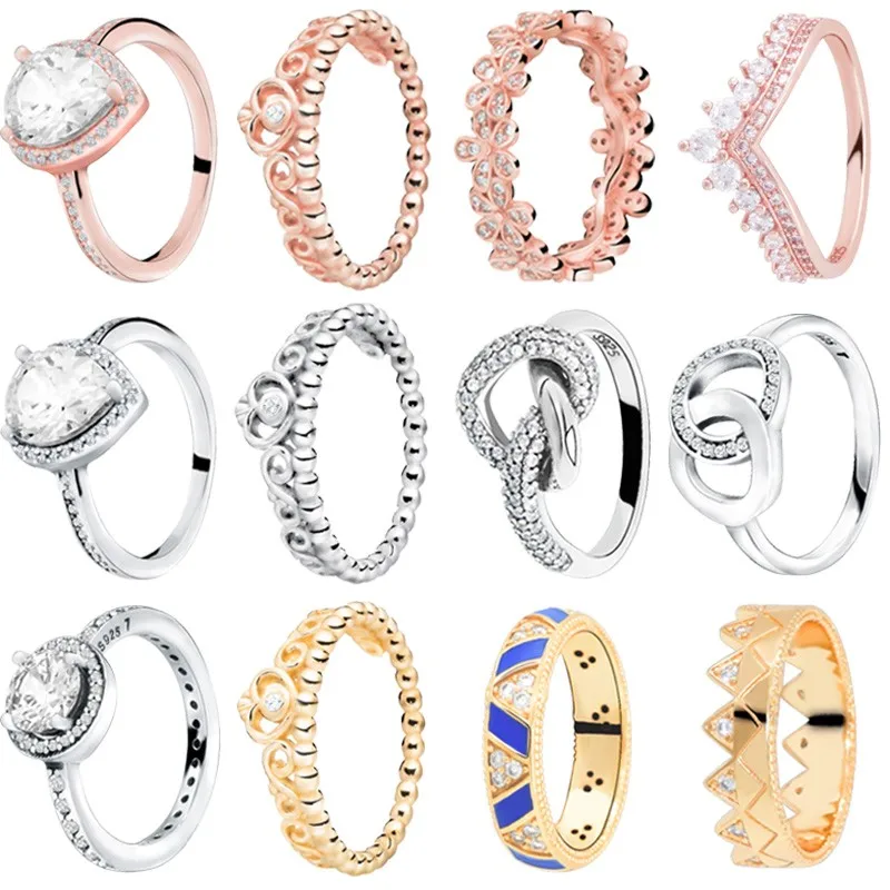 

2020 New 925 Sterling Silver Pan Princess Tiara Crown Heart Rings For Women Engagement Jewelry Anniversary