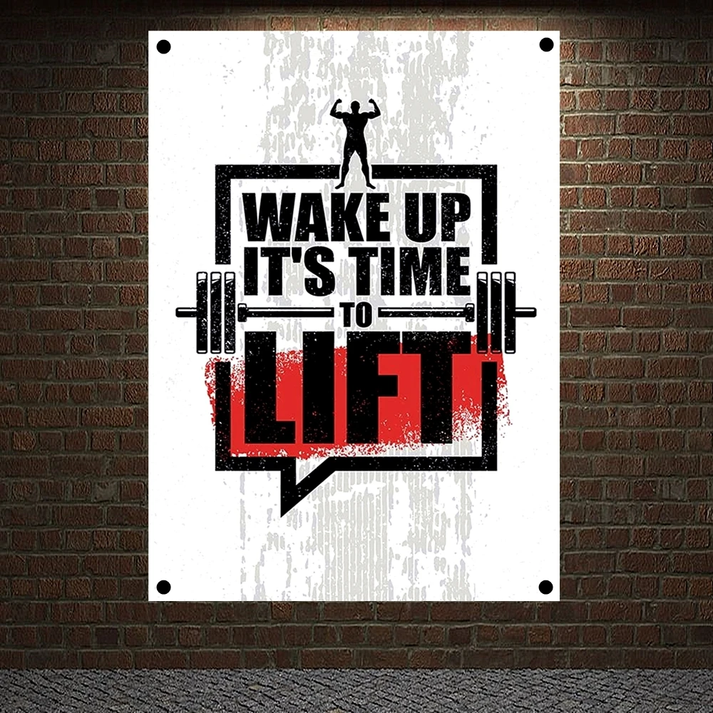

WAKE UP IT'S TIME LIFT Inspirational Quotes Art Exercise Banners Hard Work Painting Be Strong Be Brave Wall Art Canvas Poster