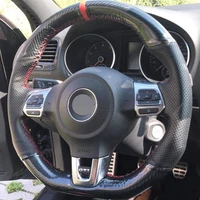 non slip black carbon fiber genuine leather car steering wheel cover for volkswagen golf 6 gti mk6 polo gti scirocco r