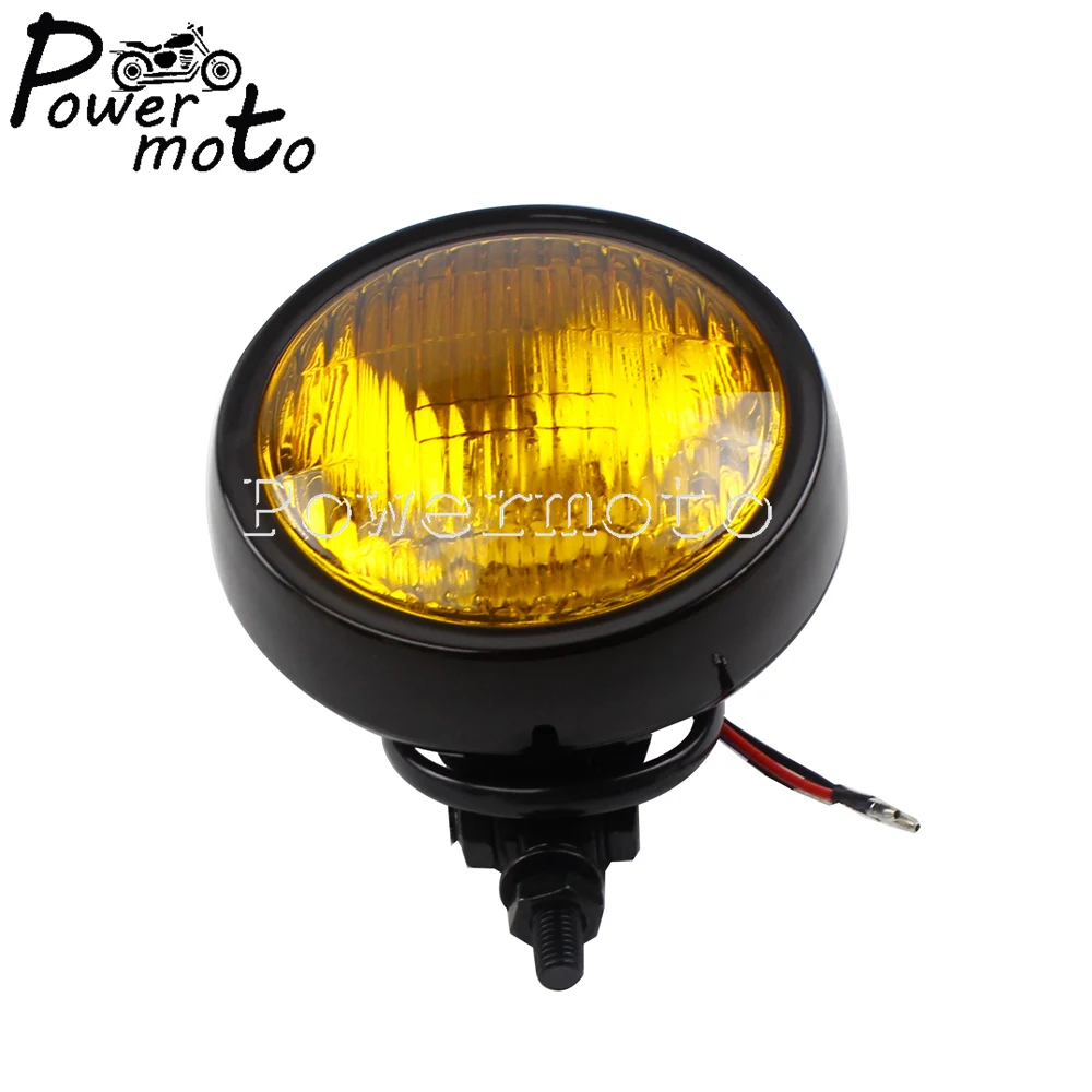 Черный 4 5 &quotРетро фара мотоцикла Бейтс фары желтая лампа объектива для Harley Kawasaki
