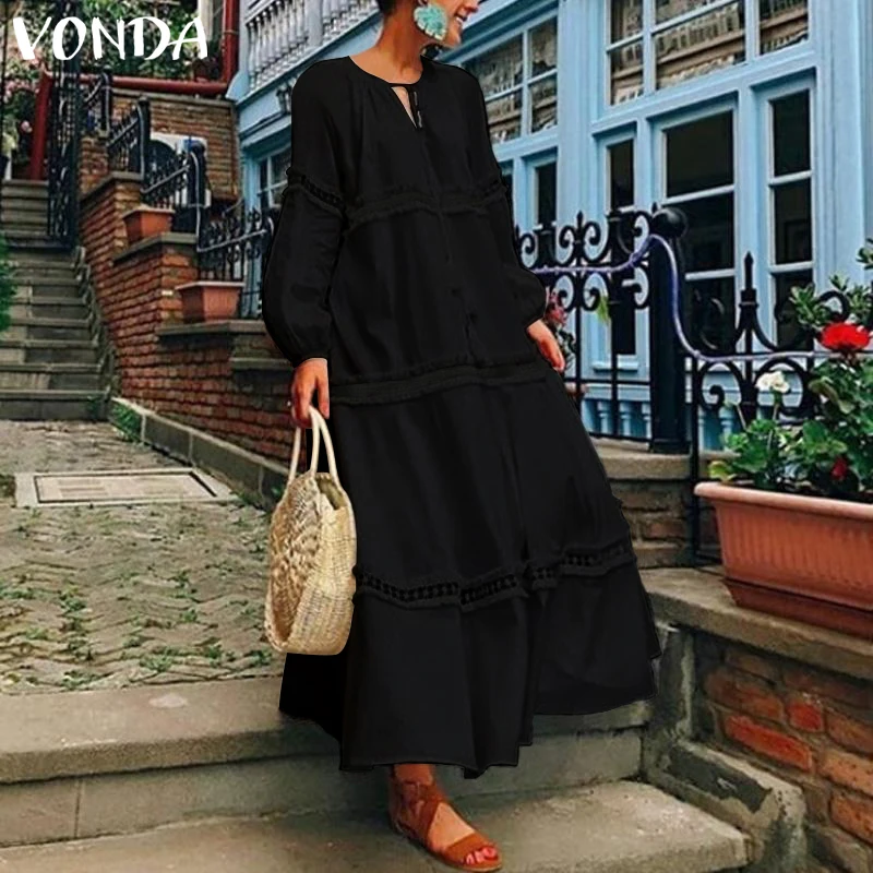 VONDA богемные напольные Длина Платье женское сексуальное платье с открытыми Shlouder