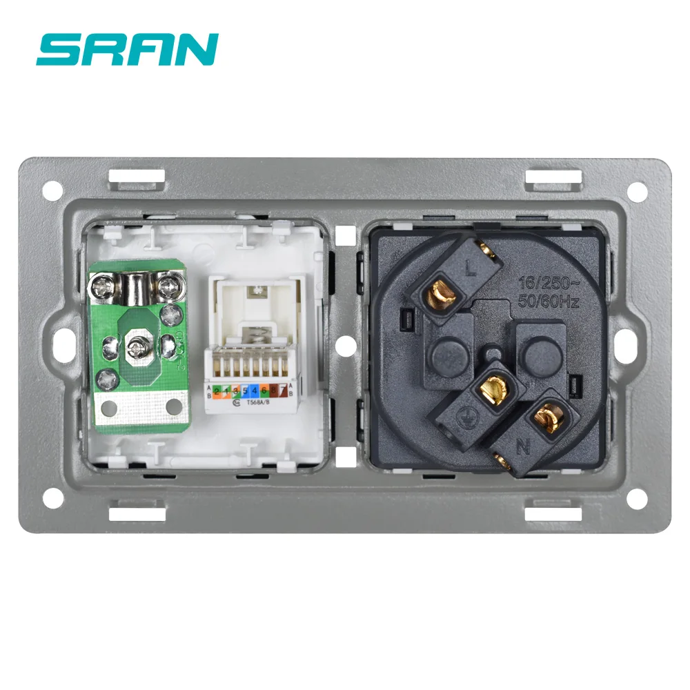 Европейская настенная розетка SRAN + ТВ с интернет-гнездом RJ45 CAT5 огнестойкая