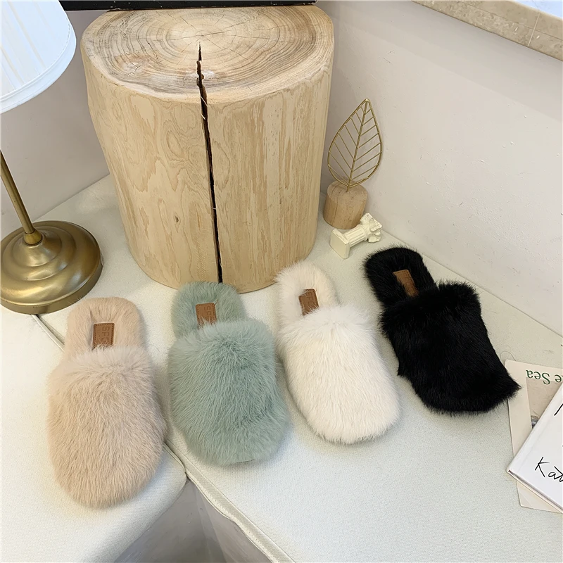 2019 г. Хит продаж модные пушистые тапочки с круглым носком женские домашние