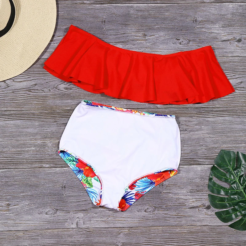 Lefeel бикини с принтом высокая талия купальник Цветочный комплект оборками без