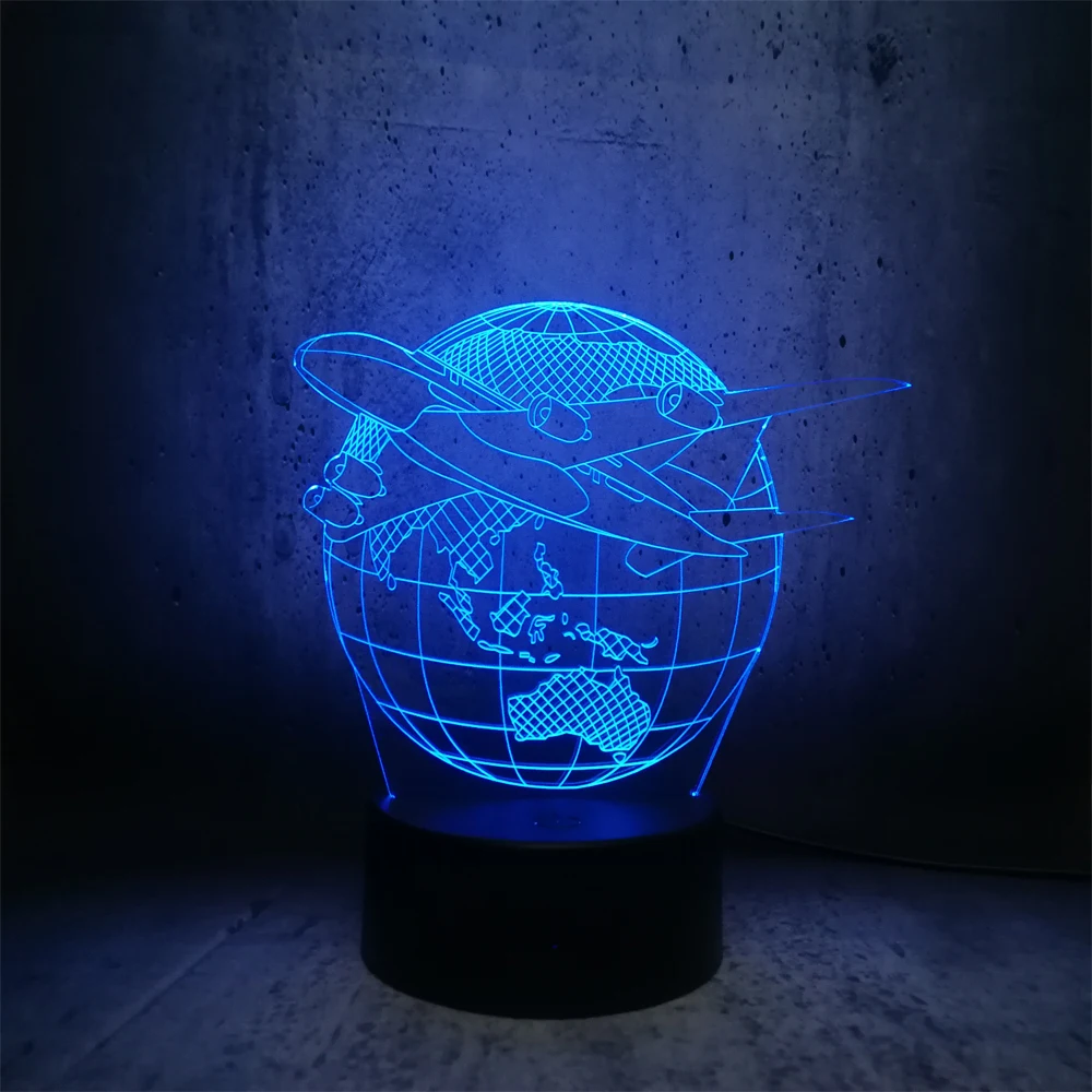 Креативный 3D USB светодиодный светильник Глобус земной план самолет Триумф небеса