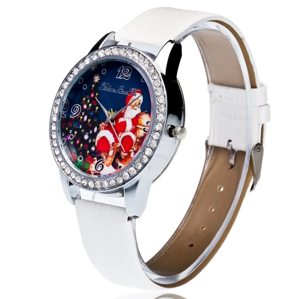 Кварцевые часы Санта Клаус Рождественская елка фон крокодил узор Кожаный