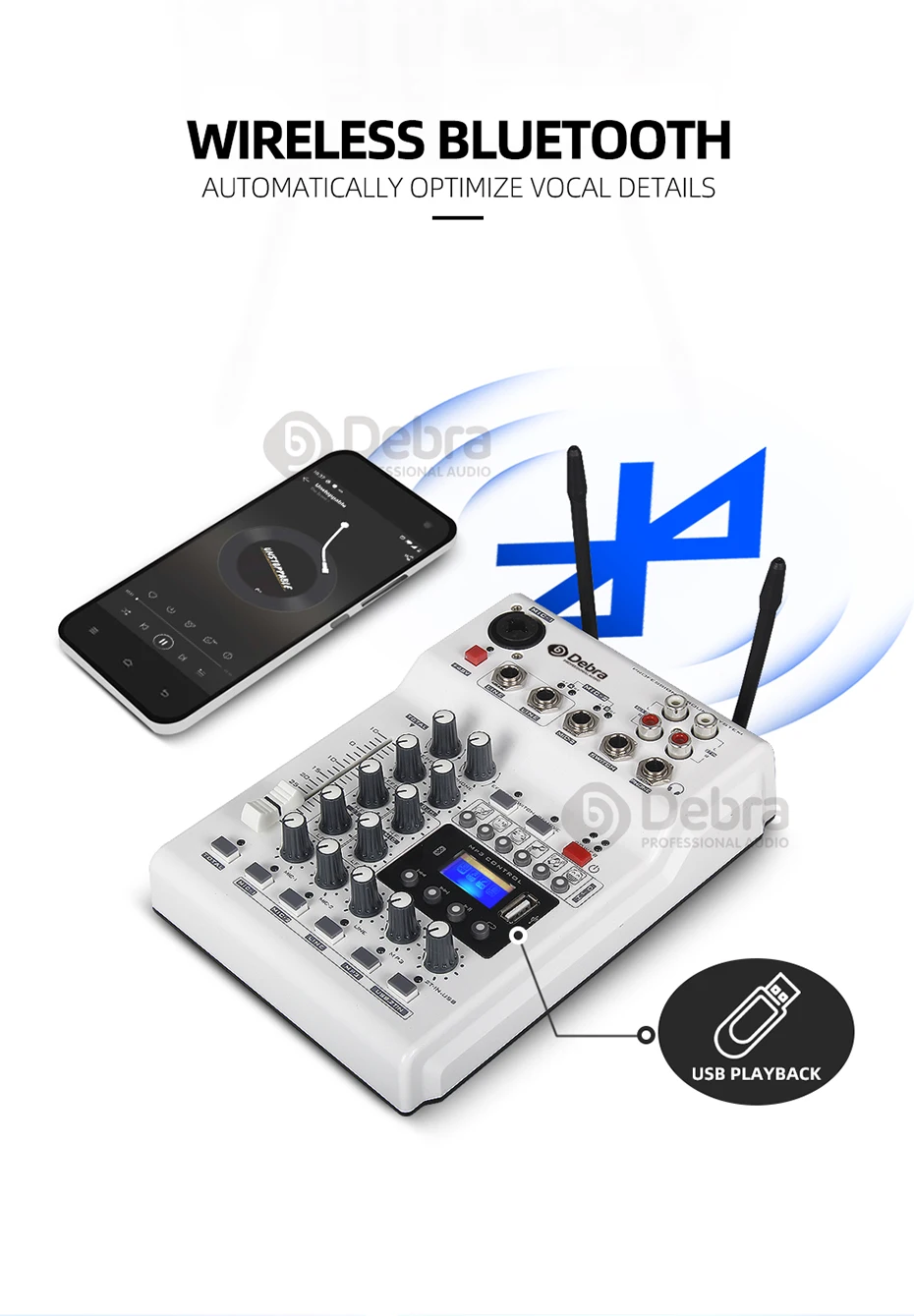 Debra DJ консольный микшер звуковая карта с 2 канала УВЧ беспроводной микрофон для домашнего ПК студия Запись dj-сети Live караоке