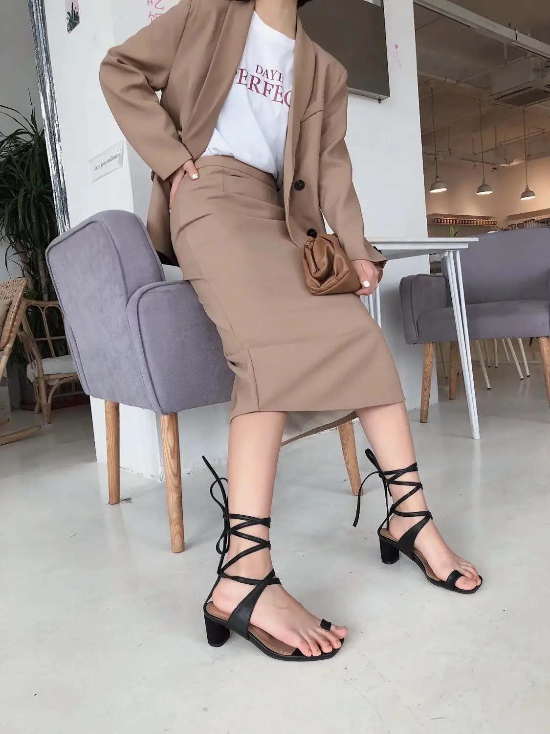 2020 Autumn Double-breasted Button Mid Long Blazer High Waist mid calf Back Slit Skirts OL Women Sleeve Suits 2 Pieces Set |