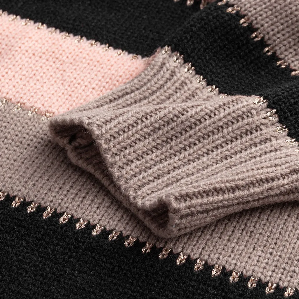 

SAGACE O collar Knit sweaters women autumn winter jumpers knitted clothes fashion striped oversized pullover female sale A30114