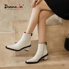 Donna-in2020 черно-белые женские ботильоны с круглым носком, новые модные зимние сапоги на высоком каблуке обувь Челси Martin средней длины на плюшевой подкладке, женская обувь