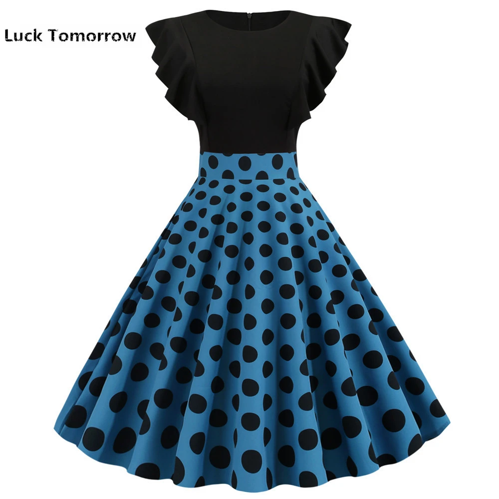2019 черное винтажное платье в горошек летнее повседневное женское элегантное