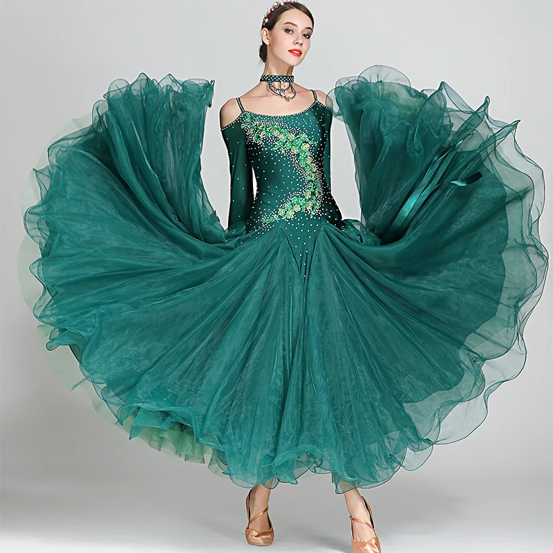

New Women's Ballroom dance dresses sequins Modern dance Costumes Long Sleeve Competition standard waltz foxtrot dancing dress