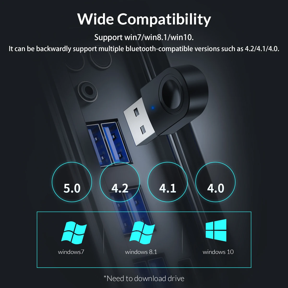 USB Bluetooth адаптер совместимый с Windows 7/8/10|Адаптеры и брелки USB/Bluetooth| |