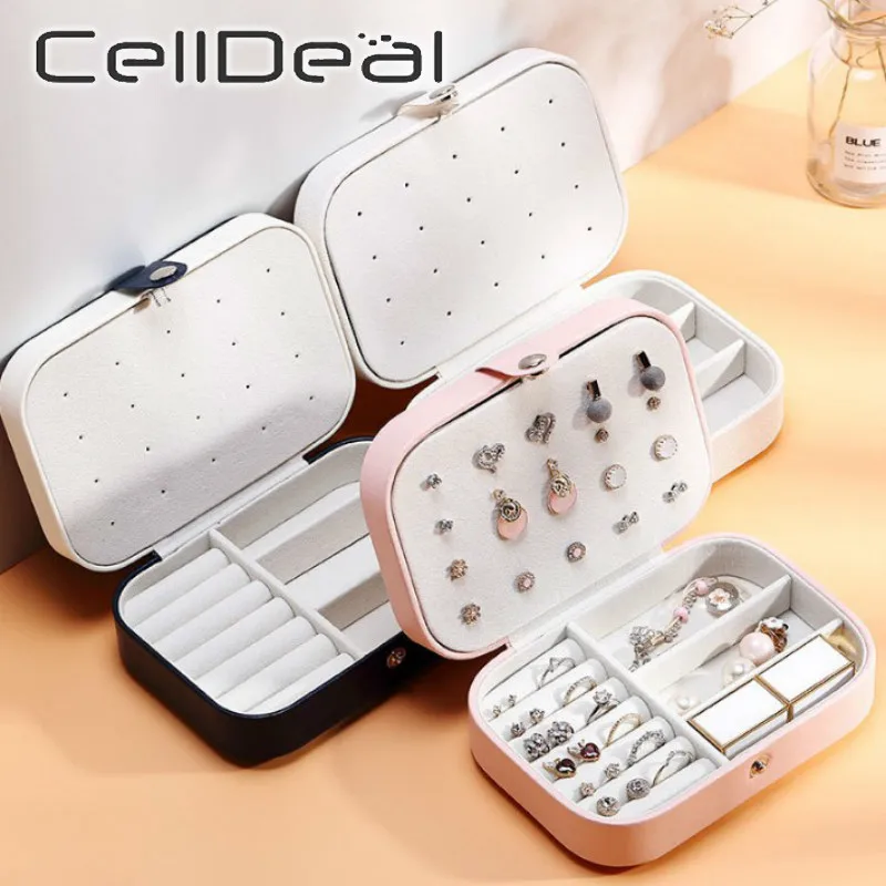 

CellDeal Jewelry Box Travel Comestic Jewelry Casket PU Leather Storage Box Ring Lady Case Portable Jewelry Organizer Necklaces