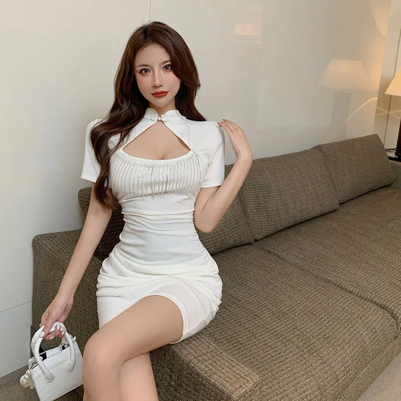 

New 2021 Summer Vintage Sexy Design Tassel Short Sleeve Mini Dress Fashion Casual Hollow Out Ladies Korean Sexy Slim Dresses