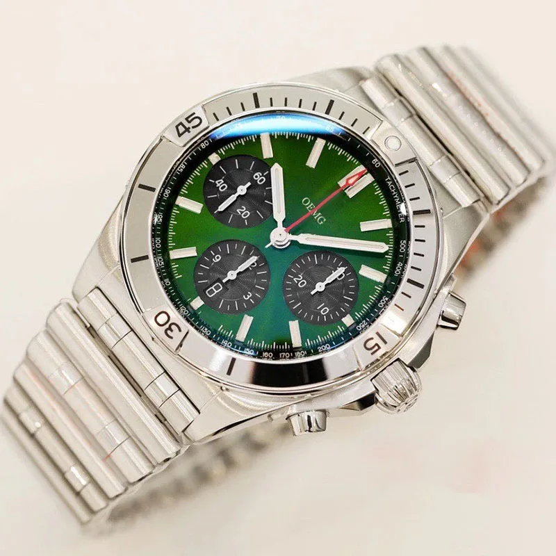 

Men Watch Automatic Mechanical Watch For Men OEMG 42MM Rotatable Green Dial Bandolier Stainless Steel Strap 1:1 AA Replica Watch