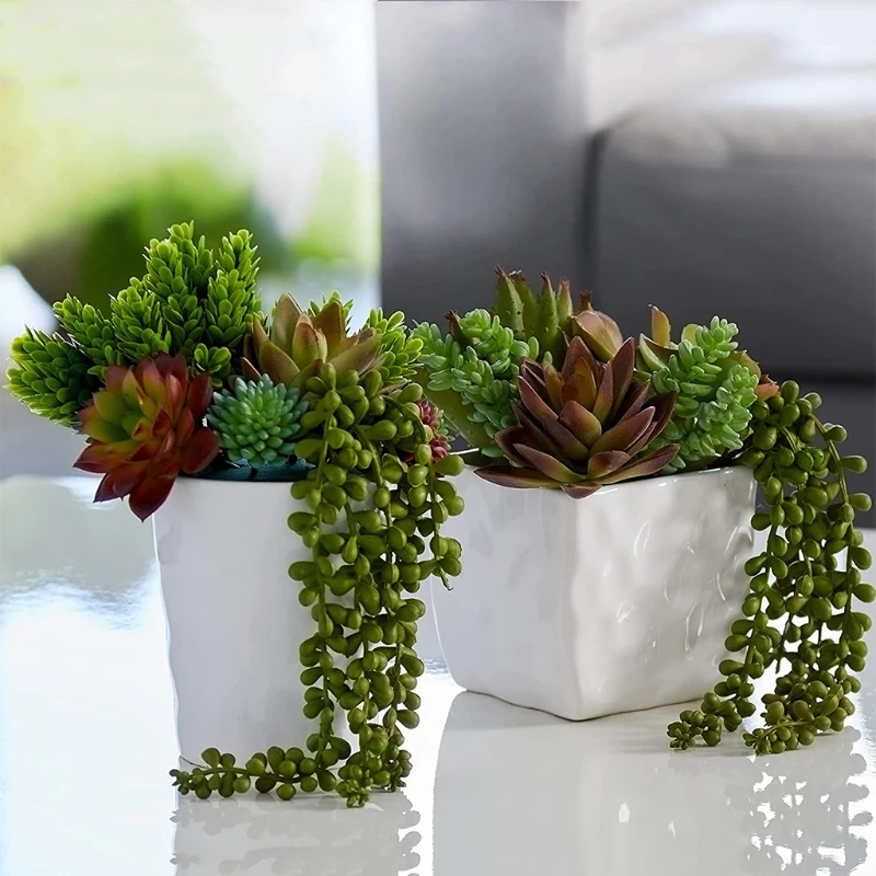 

D7WA Realistic Textured Succulents DIY Faux Succulents Artificial Plants Unpotted Succulent Plants Garden Decor 16Pcs