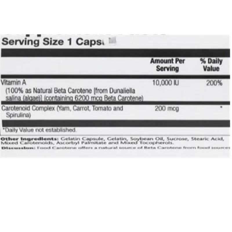 

30/60/90pcs Natural Alpha/beta-carotene,Vitamin A,10000IU / caps * 30PCS/bottle