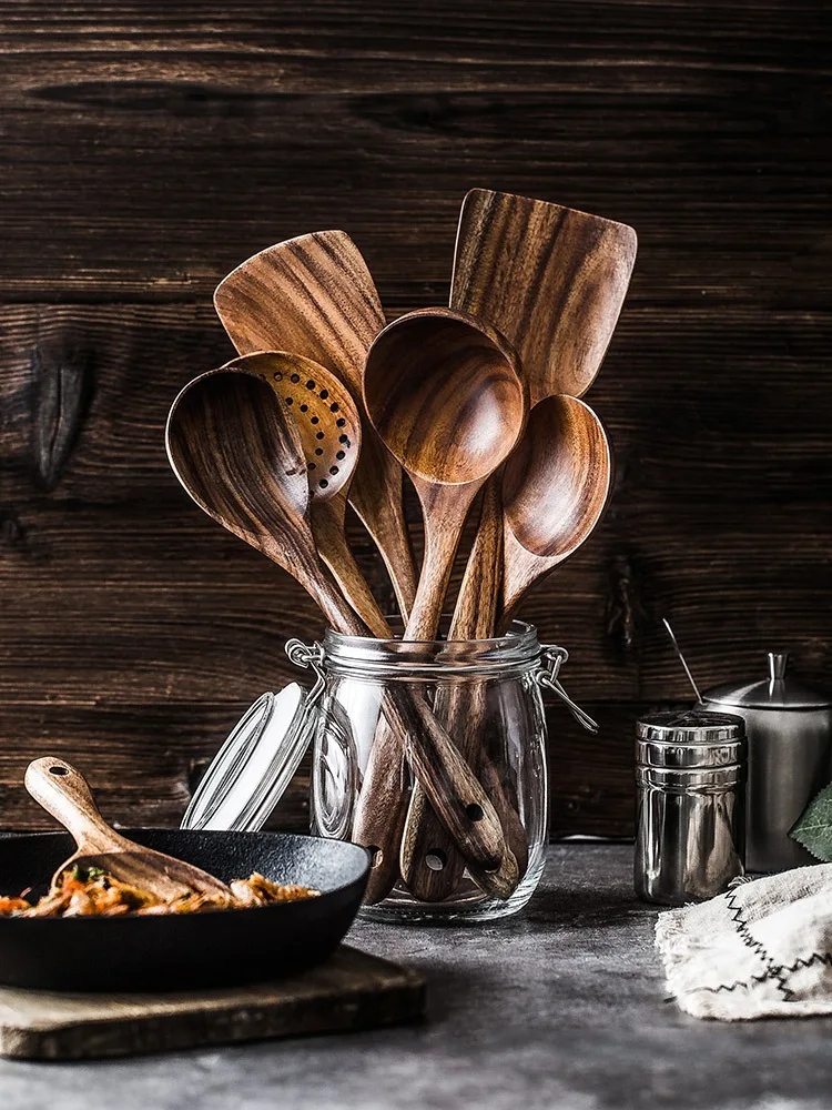 1-7 шт./компл. столовая посуда из тикового дерева ложка половник-дуршлаг