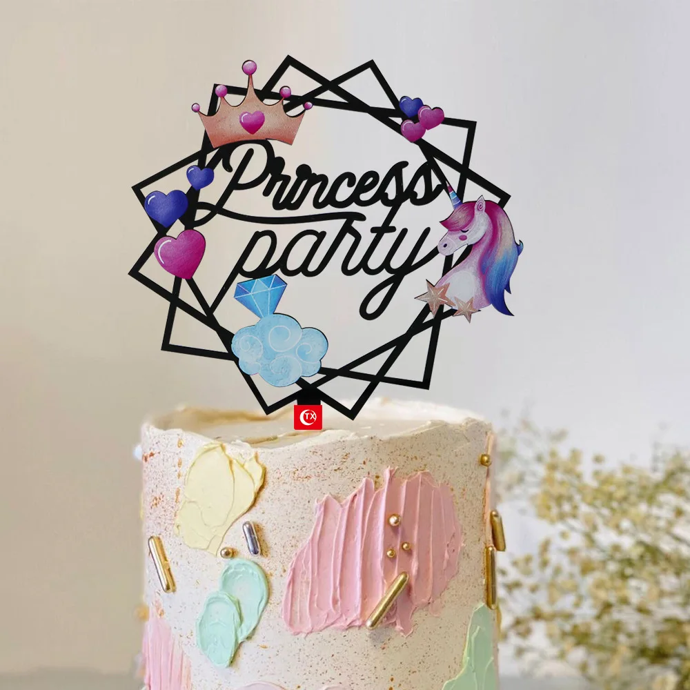 

New Happy Birthday Fantasy Unicorn Acrylic Cake Decorations Jewel Crown Baking Cake Toppers for Kids Birthday Party Cake Toppers