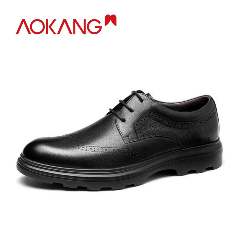 Мужские парадные туфли AOKANG черные Формальные из натуральной кожи брендовые