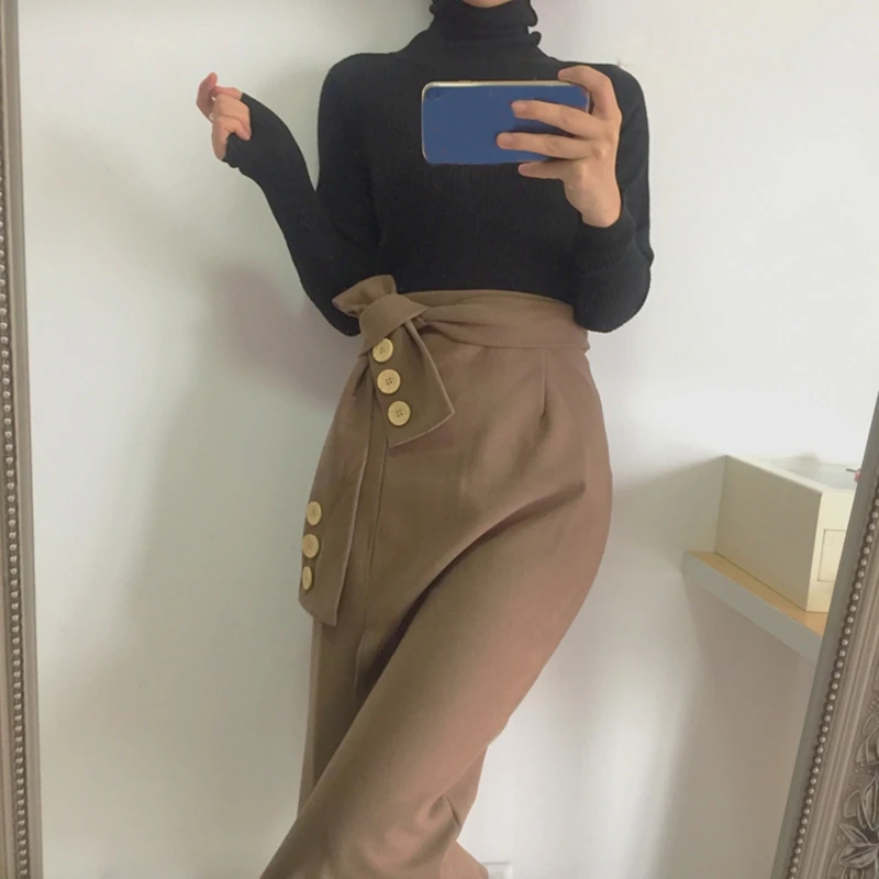 RICININA Женская длинная юбка 2020 пуговиц с поясом одноцветная Ретро стиль юбки для