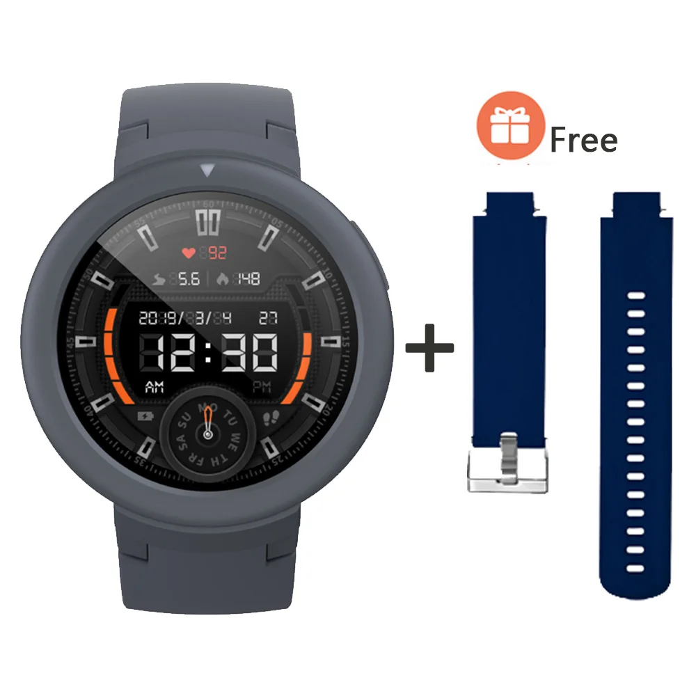 Умные часы AMAZFIT Verge Lite, 20 дней работы от батареи, 1,3 дюймов, AMOLED экран, встроенный gps монитор сердечного ритма - Цвет: Black add Deep blue