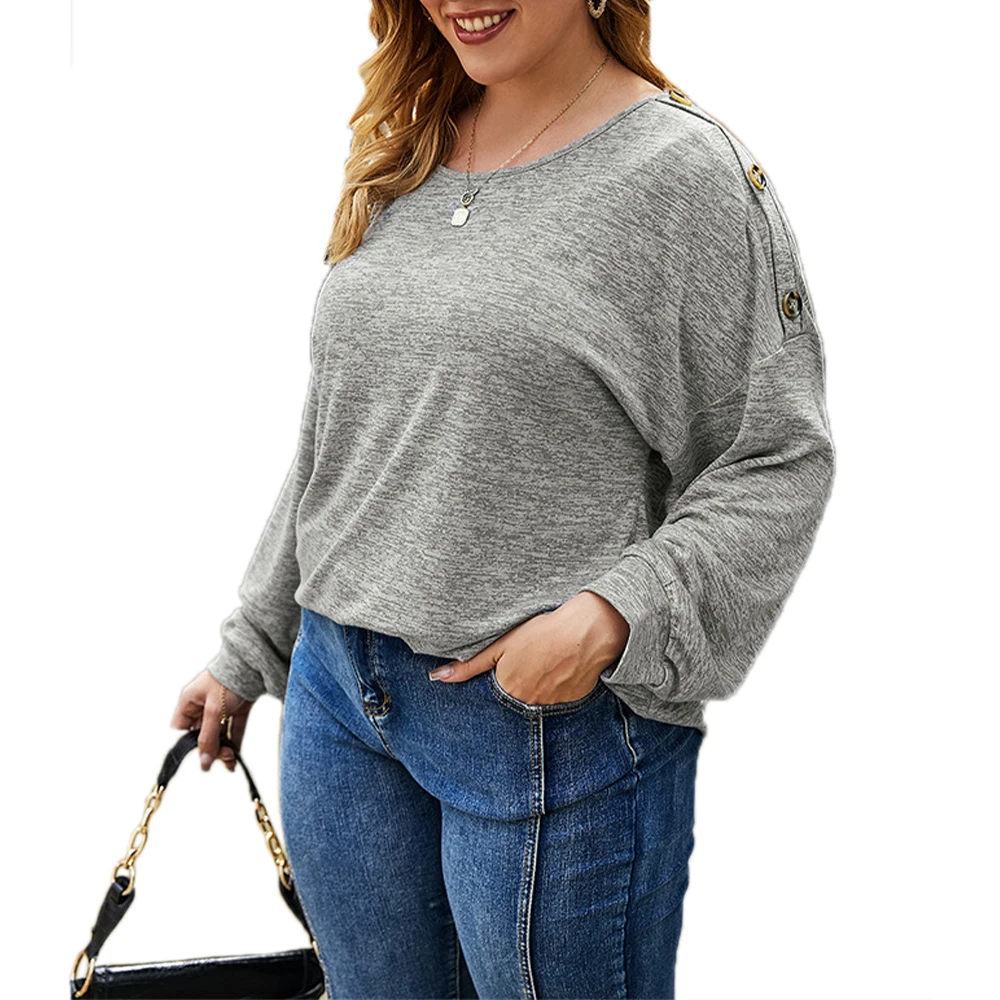 

Oversized Tops for Women T Shirts Ladies Top Long Sleeve TShirts Pullover T-shirt Loose Casual Solid Round Neck Tees Tops