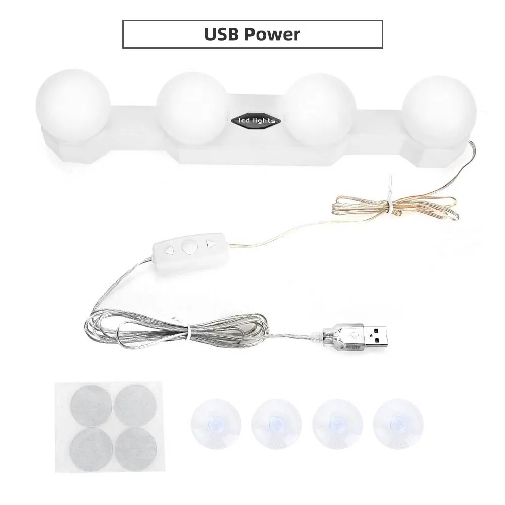 USB plug 4 лампы светодиодный зеркало с подсветкой USB Перезаряжаемые Голливуд косметическое зеркало с подсветкой для макияжа Аккумуляторная Регулируемая Яркость подсветкой зеркала лампы - Испускаемый цвет: USB plug