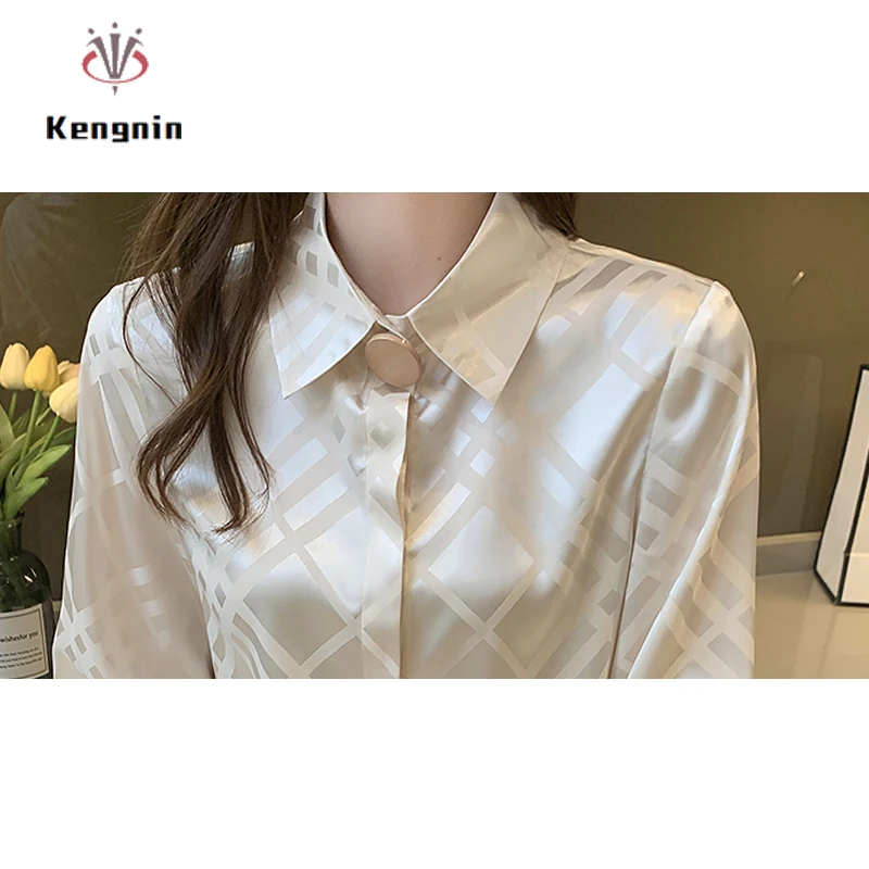 

New 2021 Spring Autumn Chiffon Blouse Loose Women's Shirts Long Sleeve Female Tops Office Lady Blause Plus Size Clothing KN82