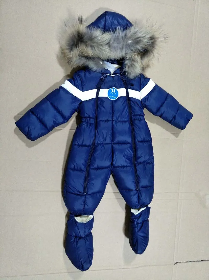 cotton blue Новинка года; зимний хлопковый комбинезон с капюшоном и натуральным мехом для маленьких мальчиков и девочек; детский зимний комбинезон; ветрозащитный Теплый комбинезон; детская одежда; Y8 - Цвет: cotton blue