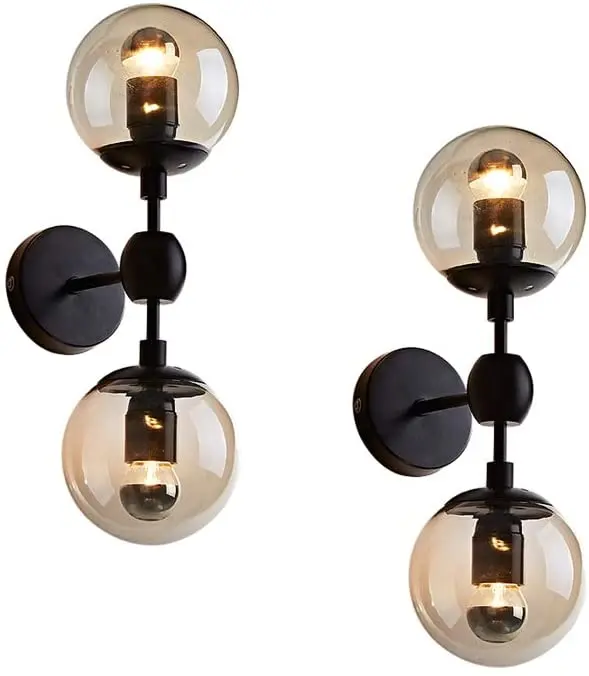 

Industrial Wall lamp 2 Lights Mid-Century Vanity Light Fixture with Globe Glass Shade for Bedroom Study Room,Bathroom Restaurant