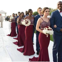 burgundy long bridesmaid dresses lace applique beaded waist mermaid bridesmaids gowns maid of honor wedding guest dress
