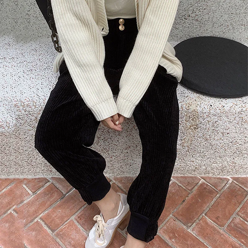 

2021 New Plus Size Pants Woman Pants Autumn Winter Corduroy Pants Casual High Waist Harem Pants mujer pantalones