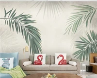 nordic small fresh plant palm leaf western painting background wall professional customized wallpaper