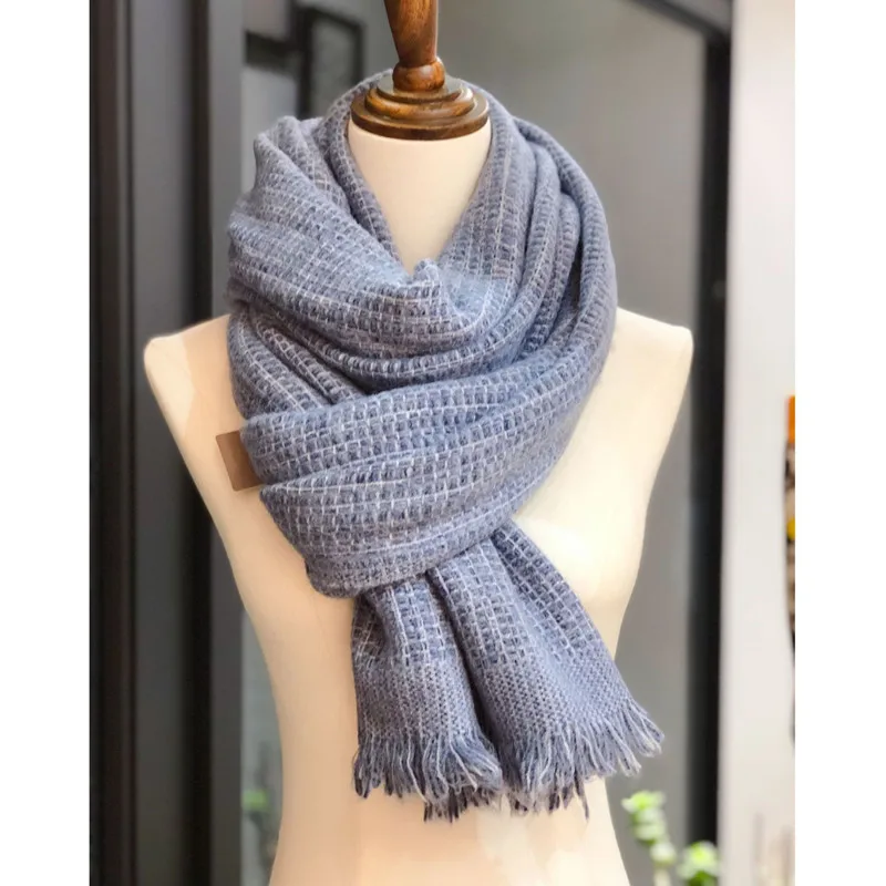 

K-M-S High-end silk wool silk lattice stitching solid color casual female scarf wild decorative scarf 88*195cm/100g