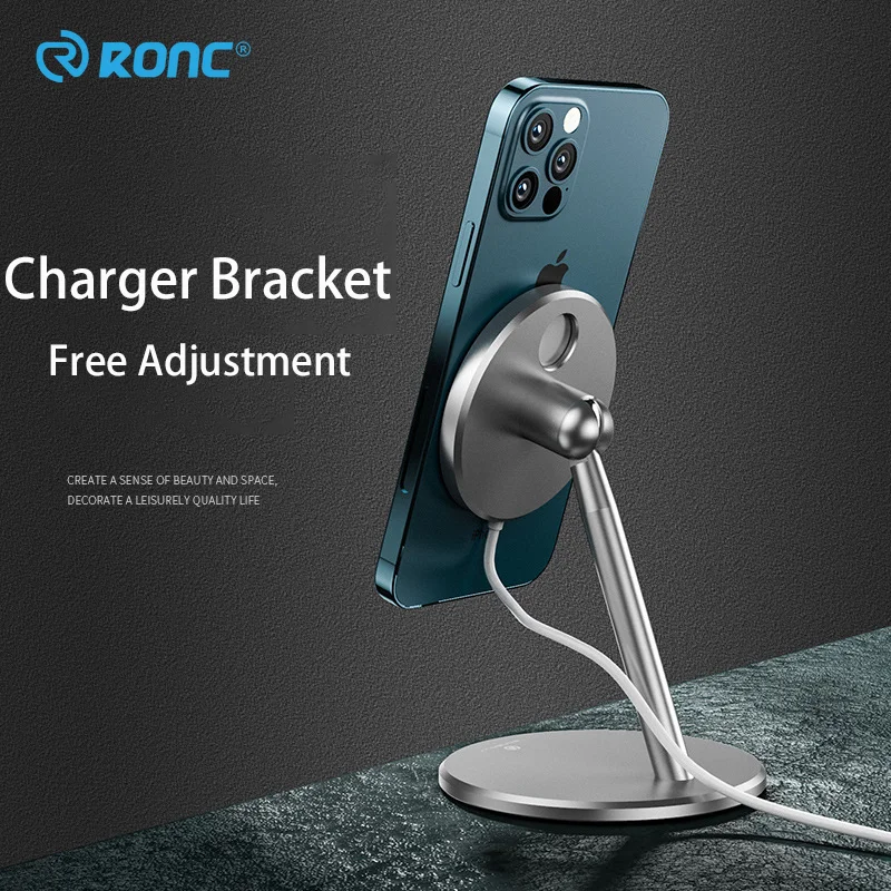 

Phone Charger Holder Desktop Aluminium Alloy Bracket for iPhone 12 Mini Pro Max Rotation Magnetic Wireless Fast Charging Stand