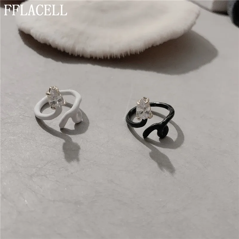 FFLACELL New Punk Gothic Design Black White Snake Rhinestone Open Geometric Adjustable Metal Rings for Women Party Jewelry Gifts | Украшения