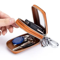 2022 new fashion leather car keys bag double pocket zipper mini wallet men womens key holder key bag wallet keychain