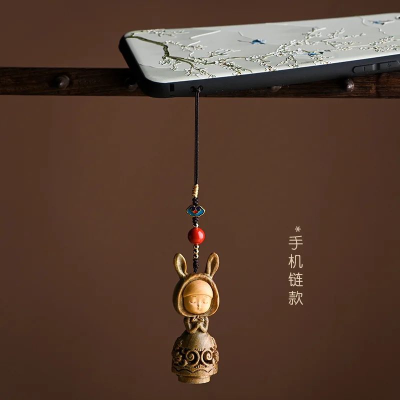 

Chinese element green sandalwood carving dream rabbit sachet bag pendant creative wishing rabbit keychain phone chain female