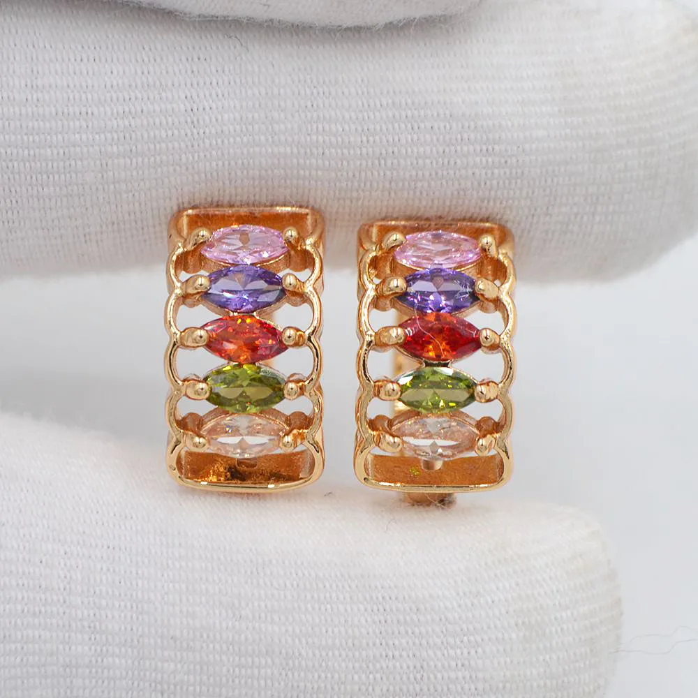 

Женские золотые Цвет модные Цвет Фул маркиза CZ открытые Huggie серьги в виде колец, ювелирные изделия