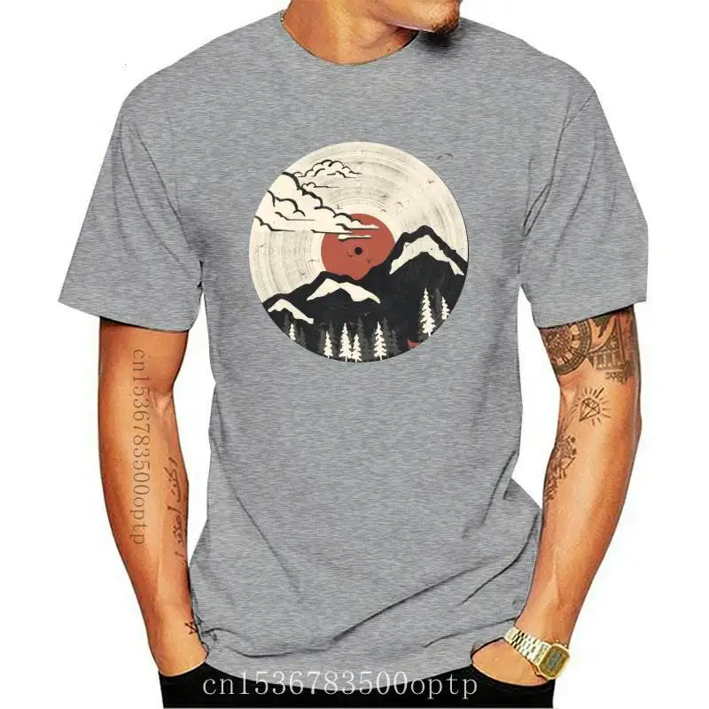 

Винтажные виниловые женские футболки Fuji, Черная Мужская футболка с рисунком гор, леса, птиц, лисы, пейзажа, футболка большого размера, высоко...
