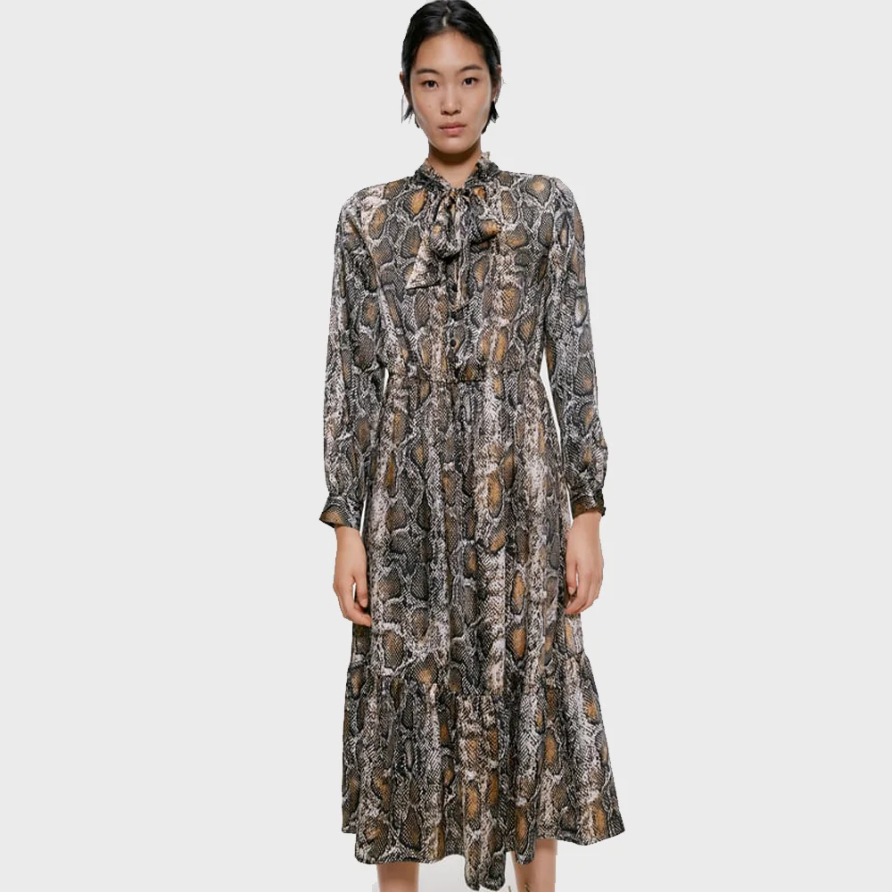 ZA 2019 новое модное платье со змеиным принтом женская одежда богемное повседневное